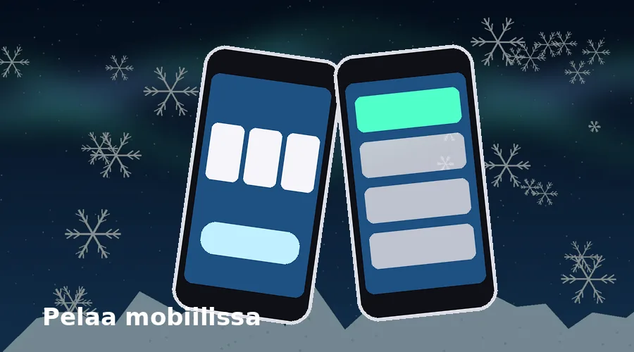 Huurteinen mobiilikasino – kuvitus kahdesta älypuhelimesta pelinäkymällä